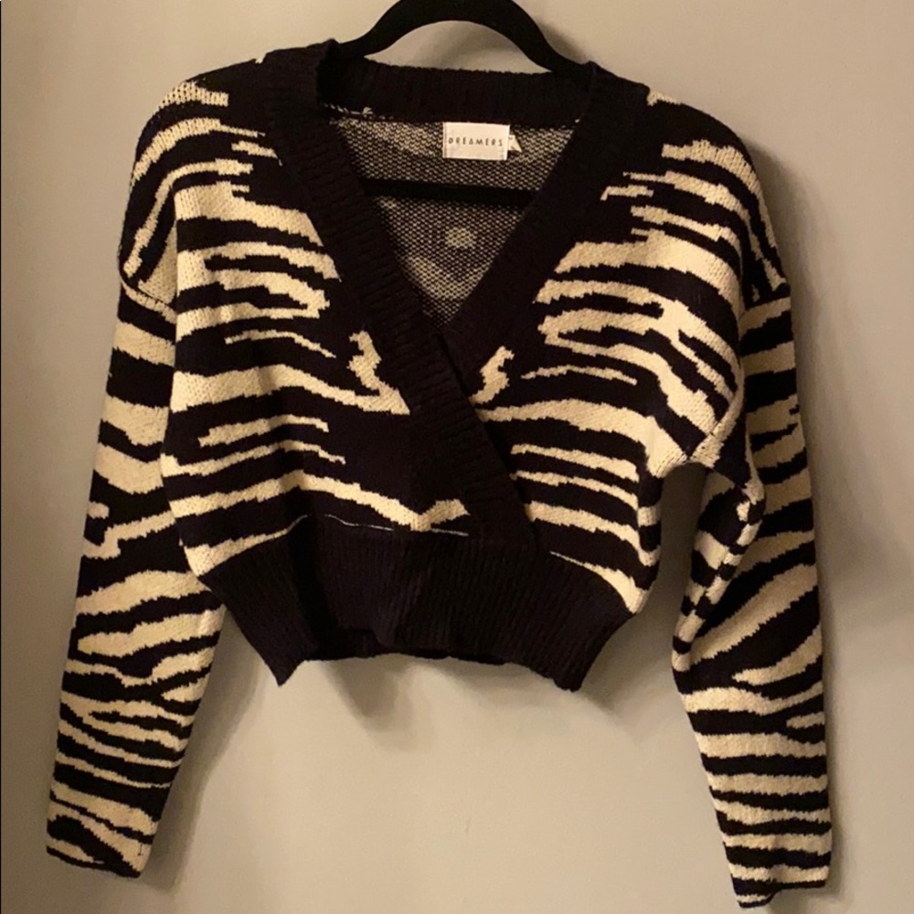 Dreamers Zebra Wrap Crop Sweater